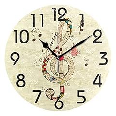 Naanle Chic Treble Clef Pattern Musical Note Print Round Wall Clock, 9 . 5 Inch Battery Operated photo Naanle Chic Treble Clef Pattern Musical Note Print Round Wall Clock, 9 . 5 Inch Battery Operated
