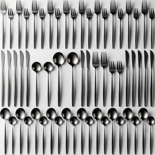 Xespis Cubertería 12 Personas, Acero Inoxidable, Negro