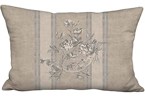 Rustic Cabbage Rose Grain Sack Style Pillow Cover