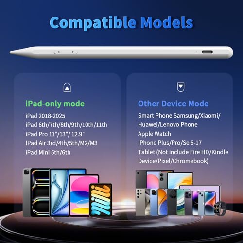 Image of IPad Pencil for iOS & Android Touch Screens, New Designed 10 Mins Fast Charge Stylus Pen for Apple iPad Pro, Air, Mini, (Palm Rejection Only for iPad) iWatch, iPhone, Samsung, Tablet All Devices