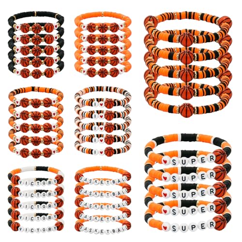 Shcsdr 40pcs Basketball Bracelets Stretch Stackable Clay Beaded Sports Theme Charm Bracelets...