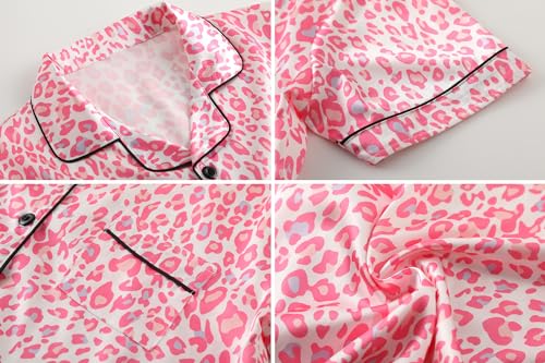 Image of Schbbbta Girls & Women Silk Nightgown, Short Sleeve Button Down Satin Nightshirt Pajama House Dress, 3 Years- Women 2XL