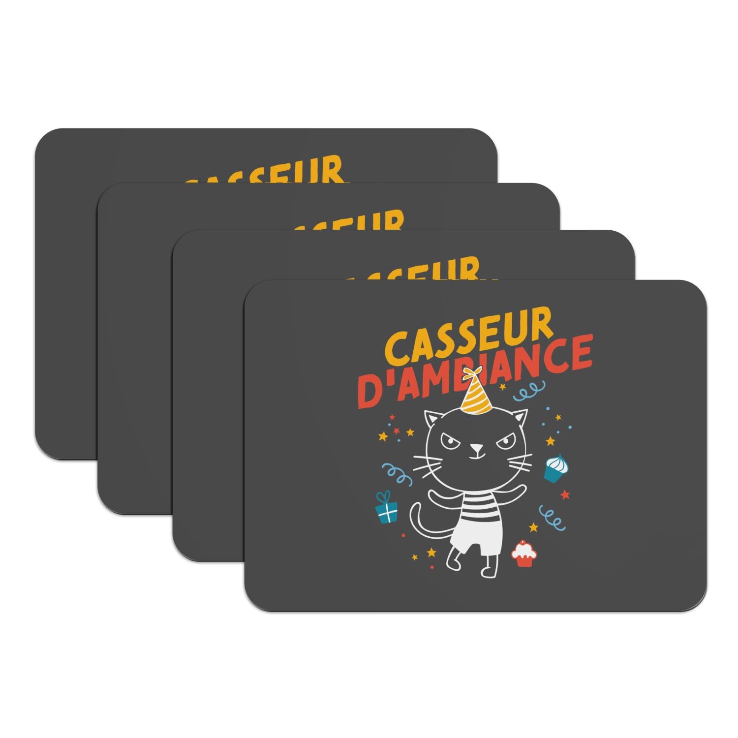 Set de table chat illustration drôle cadeau original pour crémaillère et amis