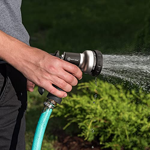 Image of AUTOMAN-Garden-Hose-Nozzle, ABS Water Spray Nozzle, 7 Adjustable Watering Patterns, Slip Resistant for Watering Plants, Lawn& Garden, Washing Cars, Cleaning, Showering Pets & Outdoor Fun.Silver Color