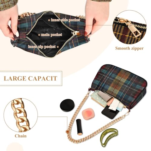 Shoulder Bags for Women Plaid Line Background Tote HandBag Shoulder Bags purse with Chain Zipper Closure4