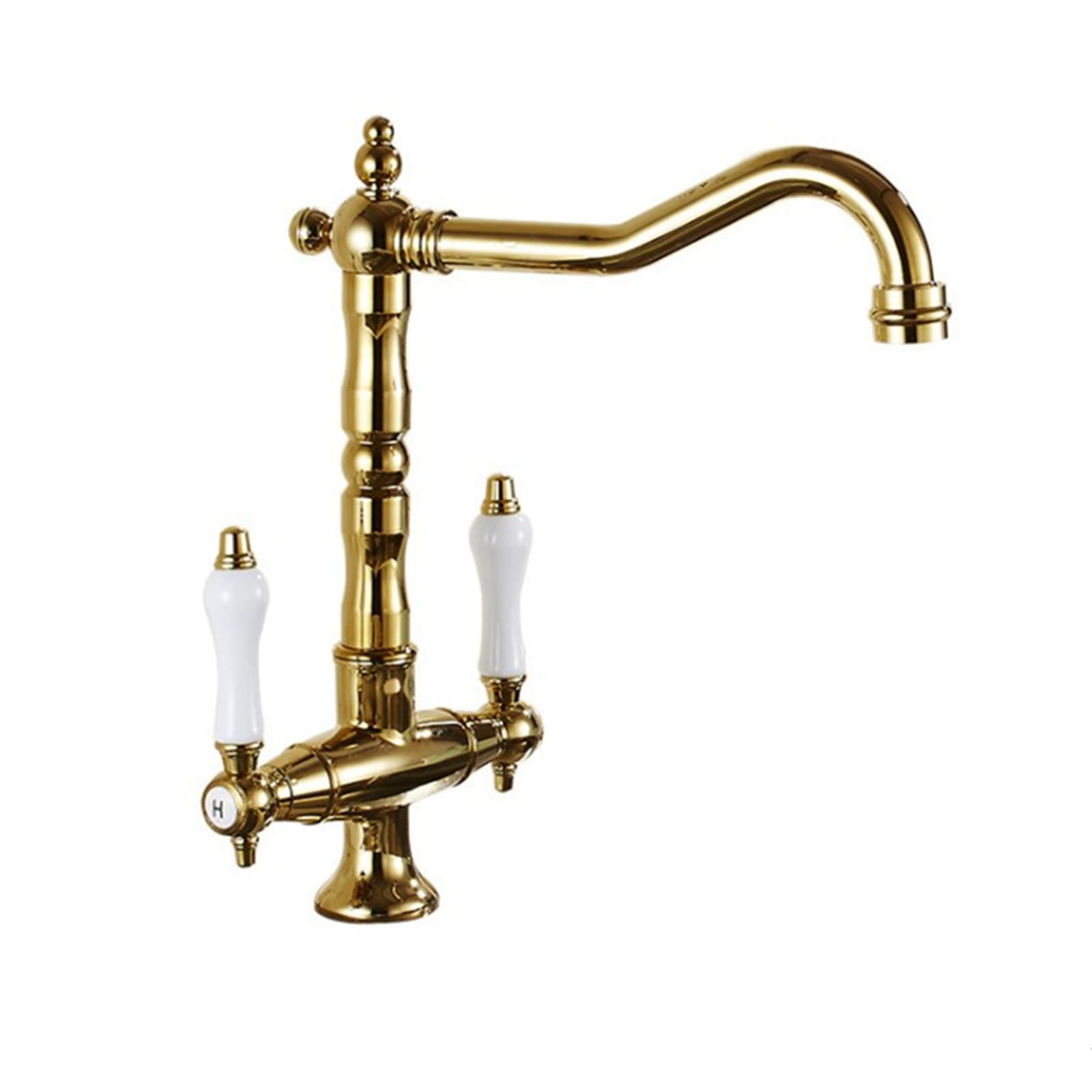 Yjyjy Gold Faucet Kitchen Faucet Brass 2 Handle Kitchen Sink Faucet Deck Mounted Hot And Cold Water Kitchen Faucets 360° Rotatcommercial Kitchen Sink Taps European,Chrome Economic Thriving Tap