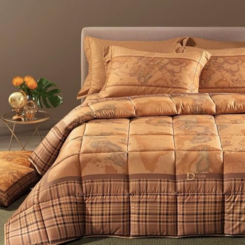 Caleffi Trapunta Matrimoniale 1ª Classe Geo Tartan 260x265 cm | Invernale Imbottita 300gr/mq | Raso di Cotone 100% | Made in Italy