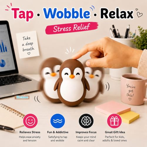 Image of Roly Poly Penguin Wobbler | Cute Self-Righting Penguin Desk Toy | Stress Relief Fidget Toy | Mini Penguin Collectible | Office Desk Decor & Gift (Chestnut Brown, 1 pc)