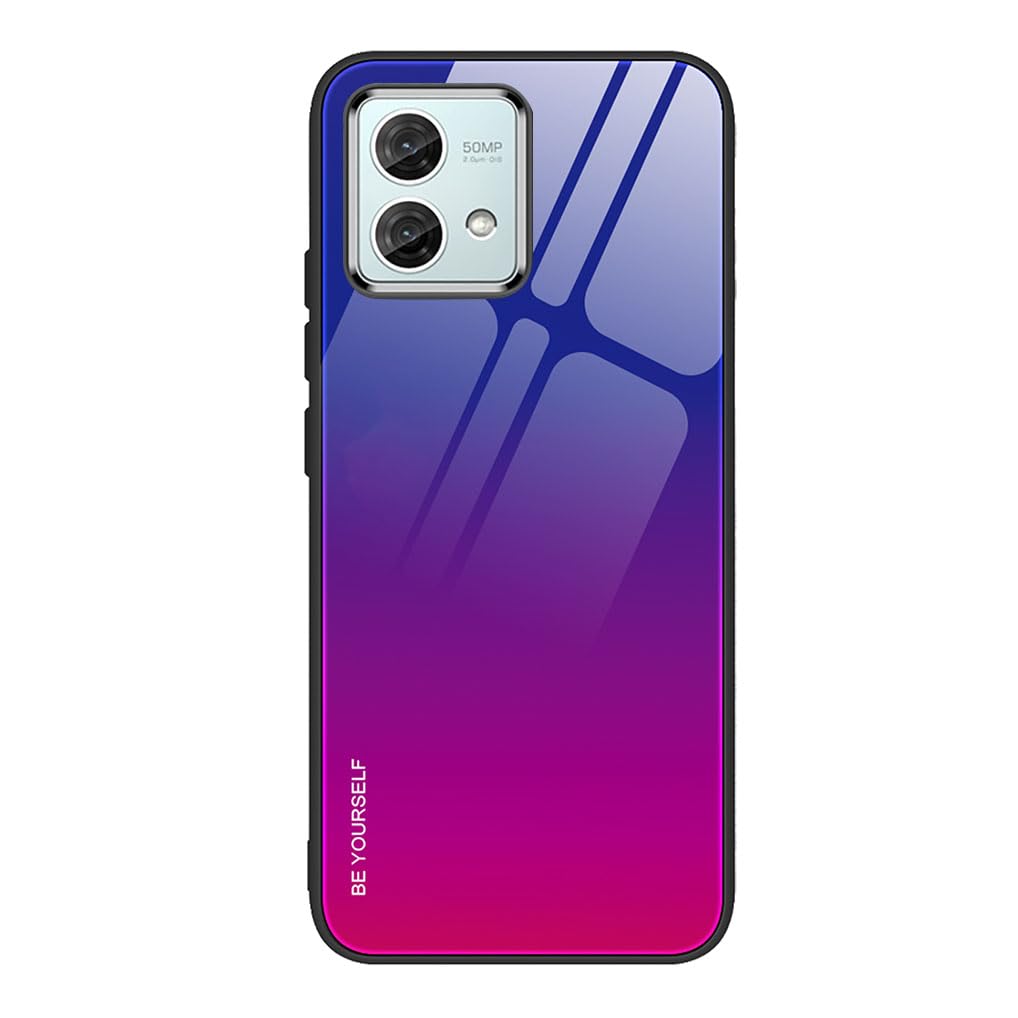 SEAHAI Case For Motorola Moto G84 5G, Ultra Thin Gradient Color Tempered Glass Hard Back & Soft Silicone TPU Bumper Hybrid Shockproof Cover, Elegant Red