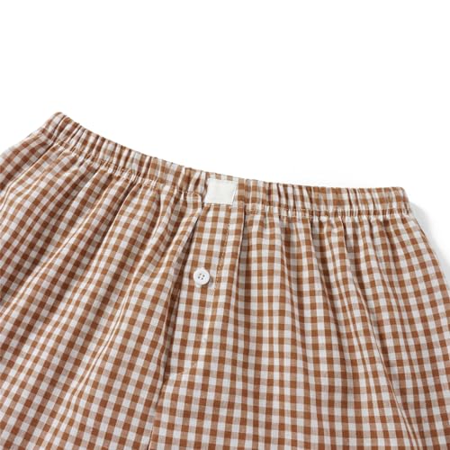 Image of Y2k Plaid Shorts Cute Baggy Ginghem Boxer Shorts for Women Checked Lounge Pajama Bottom Preppy Sleep Pj Shorts
