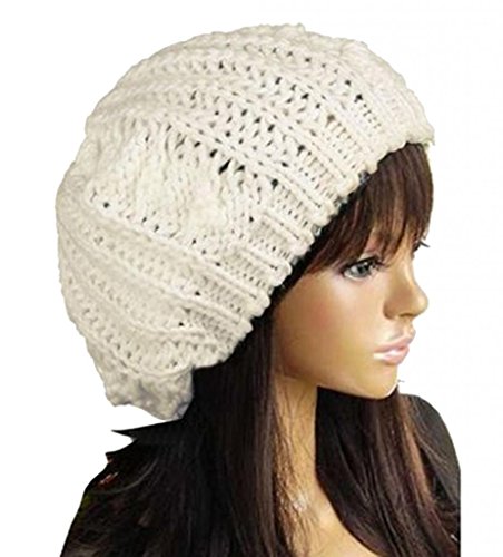 Beret Braided Baggy Beanie Crochet Hat Ski Cap Women Lady Fashion(Beige)