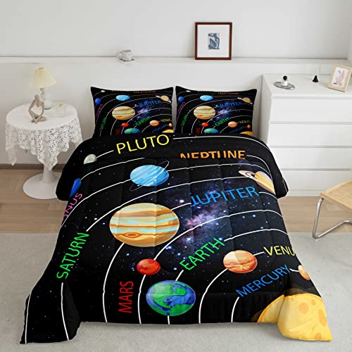 Feelyou Solar System Bedding Set for Girls Boys Children Outer Space Themed Comforter Set Decorative Universe Planet Printed Comforter Galaxy Constellation Duvet Set Twin Size Quilt Set