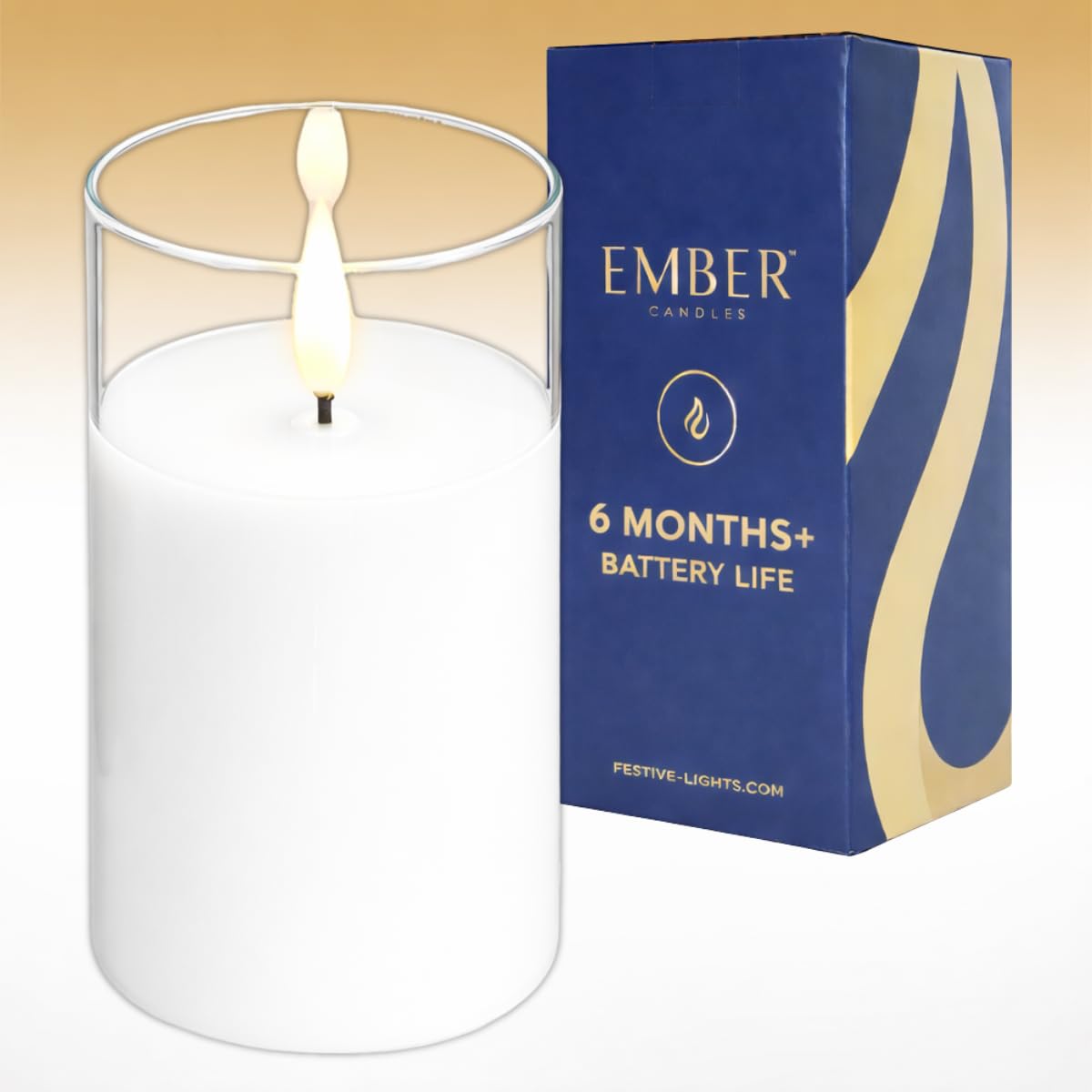 EMBER™ LED Candle Flameless Flickering Hurricane Glass Battery Powered 15cm