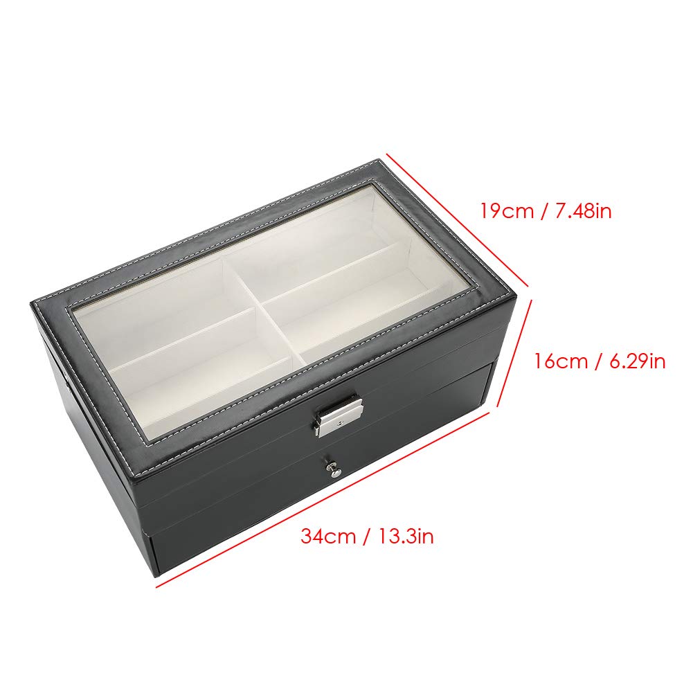 YUYTE Estuche de Almacenamiento para Anteojos, Organizador de Anteojos, Caja Expositora para Gafas de Sol, 12 Ranuras, Doble Capa con Cubierta Transparente para Uso Personal o