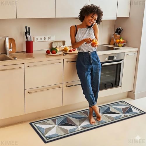 Image of VANZAVANZU KIMEE Modern 3D Crystal Geometric Kitchen Mat and Runner Rug Set of 2 - Non-Slip Washable Kitchen Floor Mats, Cushioned Absorbent Runner for Sink, Laundry, Hallway (Crystal Design)