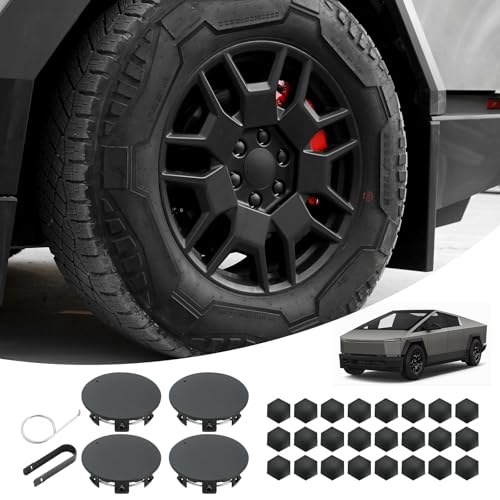 4PCS Wheel Center Hub Caps Cover and 24PCS Lug Nut Covers Hub Center ABS Caps Set Compatible with Cybertruck 2024 Accessories(Matte Black)