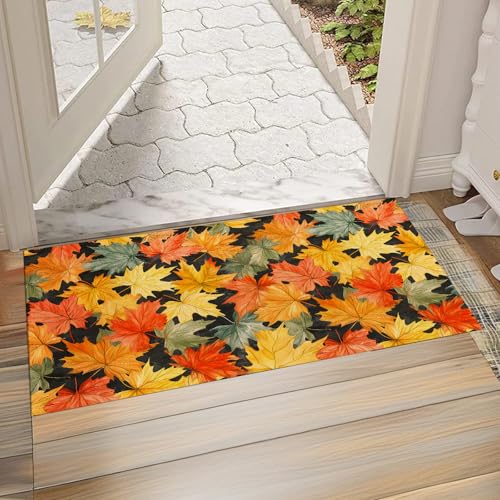 Thanksgiving Day Maple Leaf Front Door Mat Outside Entrance Indoor Door Mat 17×295 inNon Woven Fabrics Non Slip Floor Doormat Welcome Mats Entryway Rug for Kitchen Bedroom Living Room Decor Gift
