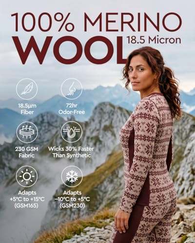 Image of MERINNOVATION Merino Wool Base Layer Set for Women 100% Merino Wool Thermal Underwear Sets Lite - Midweight Top Tank Bottom