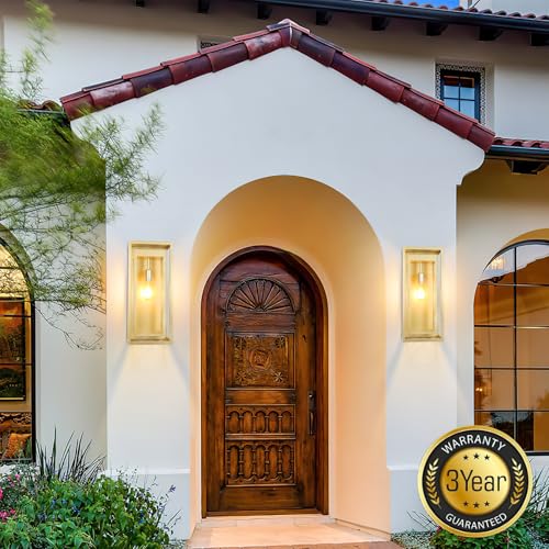 Image of 19 Inch Gold Outdoor Wall Light Fixtures, 2 Pack Porch Lights | Large Size, Anti-Rust, Waterproof, Tempered Glass, Easy Installation, Exterior Wall Sconces for House Entryway Garage