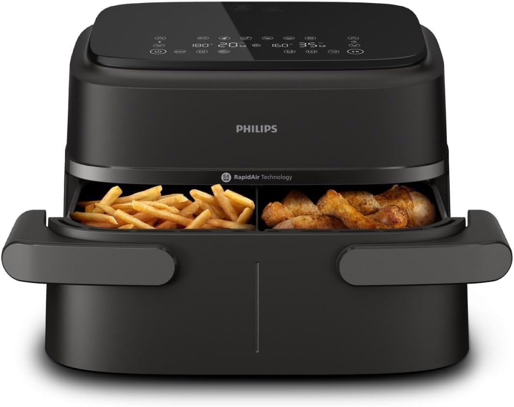 Philips Airfryer 1000 Series Flexible Basket - Heißluftfritteuse mit 7,1 L Fassungsvermögen, RapidAir-Technologie, 10 Kochfunktionen, 90% weniger Fett, kompaktes Design, HomeID-Rezept-App (NA154/00)