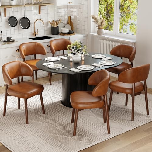 Image of MALOL 47 inch-63 inch Extendable Round to Oval Dining Room Table Chairs Set for 4-8, Modern Wooden Kitchen Table and Chairs with Hidden Storage and Fluted Design for Dining Room /Small Space(Black and Brown)
