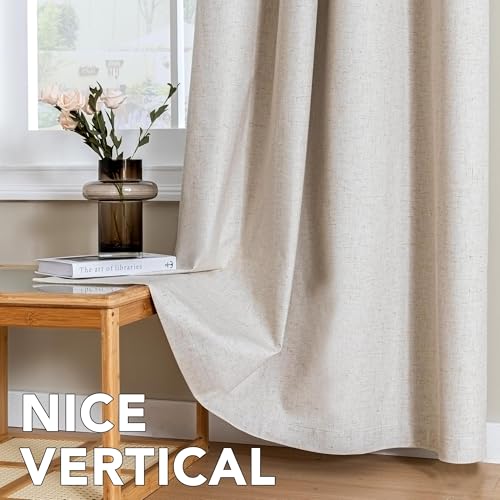 Image of H.VERSAILTEX Linen Curtains 100% Blackout Curtains for Bedroom 90 inch Long Full Light Blocking Nature Linen Blended Window Curtains for Living Room Nickel Grommet (2 Panels, Heathered Natural)