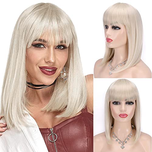 Blonde Wig Short Bob Wig Colorful Wigs With Air Bangs for Women Synthetic Bob Wigs for Party Daily Use Shoulder Length（pale gold）