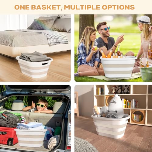 Image of OOAMBB 43L(11.5Gallon) Collapsible Laundry Baskets plastic, Pop Up Laundry hamper /Storage Container, Foldable Laundry Basket with Large Capacity,Sturdy,Space Saver (Beige, 2 Packs)