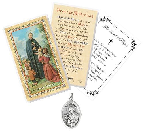 St Gerard Medal For Fertility - Laminated St Gerard Prayer Card, The Lord's Prayer - Small St Gerard Medal For Pregnancy - St Gerard Majella Medal, Patron Saint of Mothers, Children Theme Set -3 Items