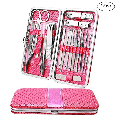Vaupan Nail Clippers Set Manicure Pedicure Tools, 18 Pieces Professional Stainless Steel Fingernail Cutter & Grooming Kit, Gift for Men & Women with Portable Travel Leather Case (Red)
