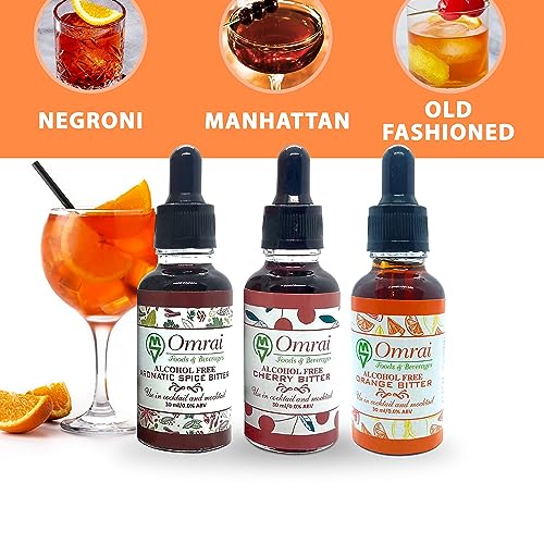 Image of Omrai Foods Orange+Spice+Cherry Bitters for Cocktails & Mocktails, 30ml Non-Alcoholic Botanical Bitters | Natural Spice Flavor Enhancer Ideal for Old Fashioned, Negroni, Manhattan, Martini & Gin Tonic