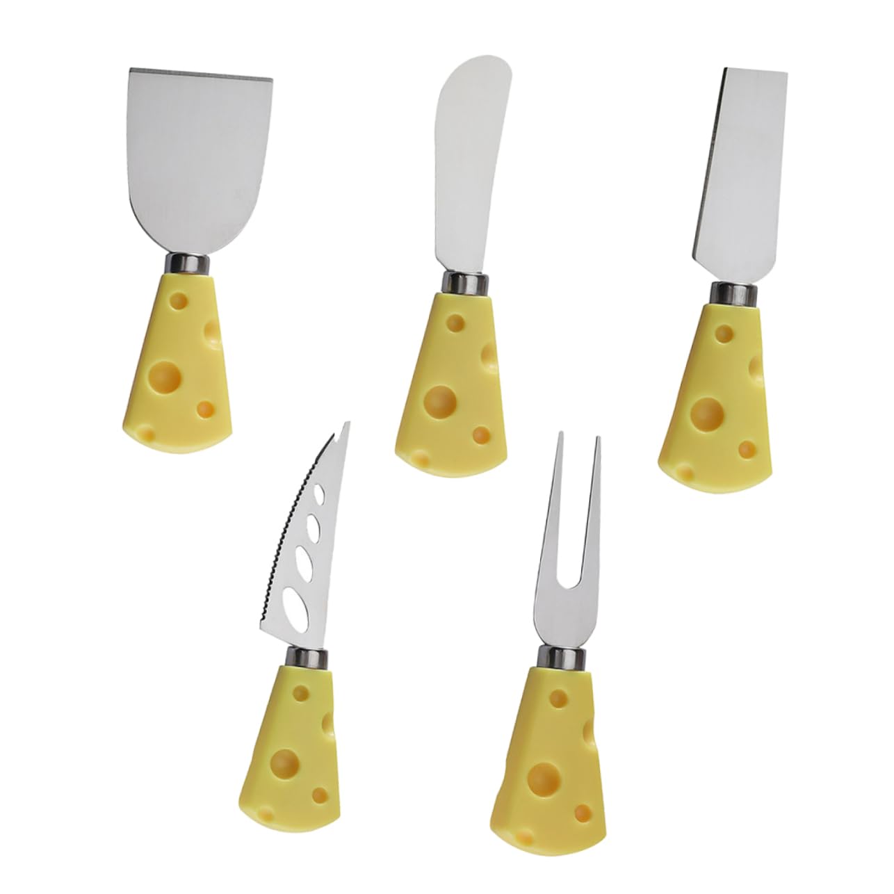 COLLBATH Stainless Steel Cheese Knives Set 5pcs Cheese Cutlery Easy to Cut Non-slip Grip