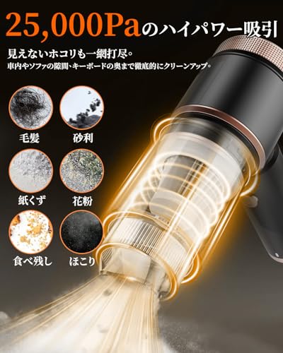 Cusly ハンディクリーナー Cusly 車用 掃除機 ハンディ掃除機 25000PA Type-C Cusly-XCQ の商品画像 2
