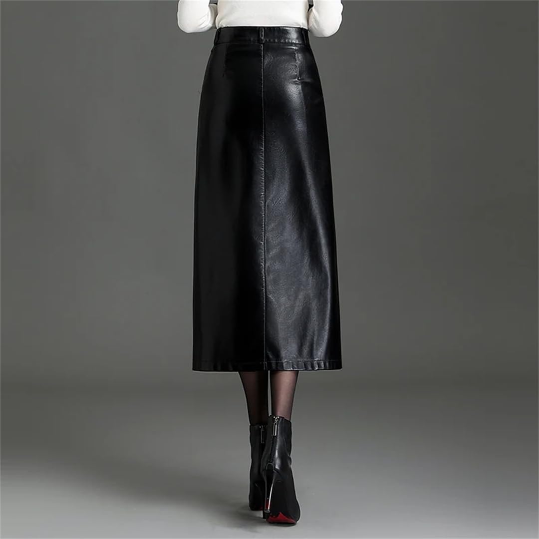 Vogrtcc Gonne in pelle PU da donna con spacco frontale a vita alta gonna lunga dritta in PU