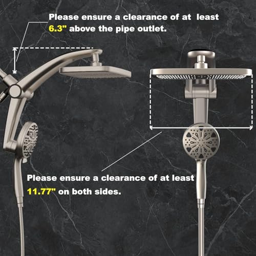 Image of 12-Inch High Pressure Rain Shower Head with Handheld Spray Combo, Magnetic | Dual shower heads; one-piece bracket adjusts height and angle; 9 settings: 8 sprays + 1 Power Jet for cleaning; easy install