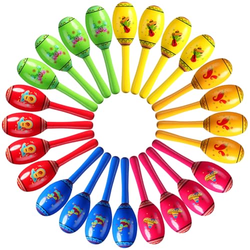 Yunsailing 24 Pcs Mini Wooden Fiesta Maracas 6 Designs Noisemaker for Mexican Fiesta Mexican Party Supplies Cinco De Mayo Party Favors Carnivals Musical Fun Birthday Party Taco Tuesday