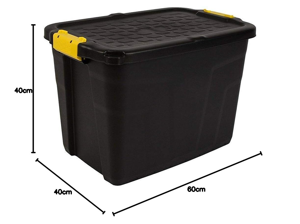 Strata 6 Stück Heavy Duty Aufbewahrungsbox, Secure Stackable Case - 60 Liter - 60 x 40 x 40 cm - Beständig gegen 630 kg - schwarz/gelb