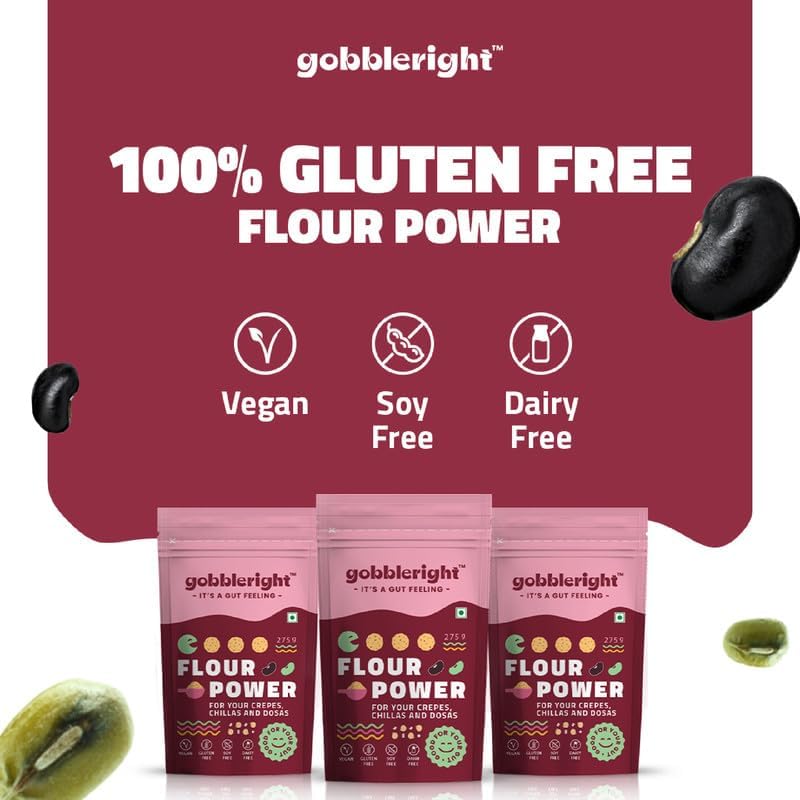 GOBBLERIGHT Lentils & Millet Instant Chilla Dosa Premix (275g - Pack of 1) | Healthy 22.2g Protein & Fiber Rich Vegan Breakfast | Black Gram Powder & Green Moong Dal Flour Batter | Gluten Free & Vegan 1