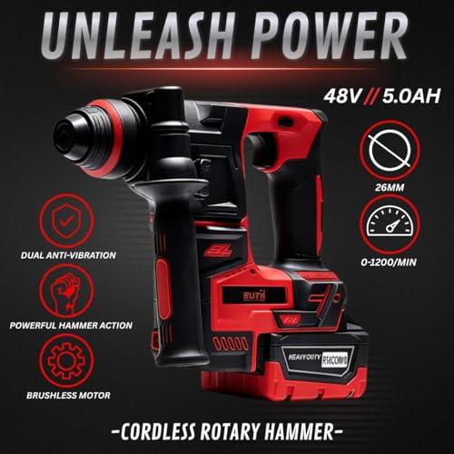Image of RUTH Cordless Power Tool Combo Kit, 4-Tool Brushless Set: 10mm Drill, Angle Grinder, 1 /2 inch Impact Wrench, Rotary Hammer | 4x5.0Ah Lithium Batteries & Fast Charger
