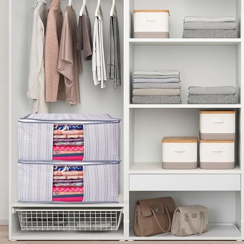 Image of Non-Woven Wardrobe Organizer Bags (Set of 3, Multicolor) | Heavy-Duty Strong Zipper Clothes Storage Covers | Foldable Dust-Proof Closet & Bedroom Organizer for Sarees, Blankets & Seasonal Garments