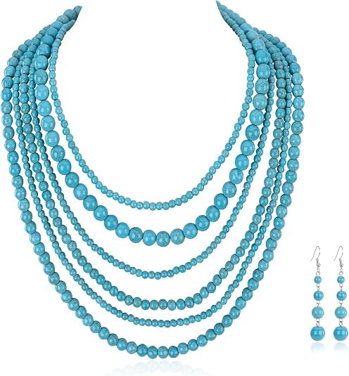 Image of Montana West Turquoise Necklace & Dangle Earring Jewelry Set for Women