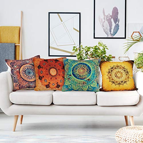 tronisky 4er Set Dekorativ Kissenbezug Kissenhülle, Indische Hippie Böhmischen Mandala Blume Muster Dekokissen… – Bild 3