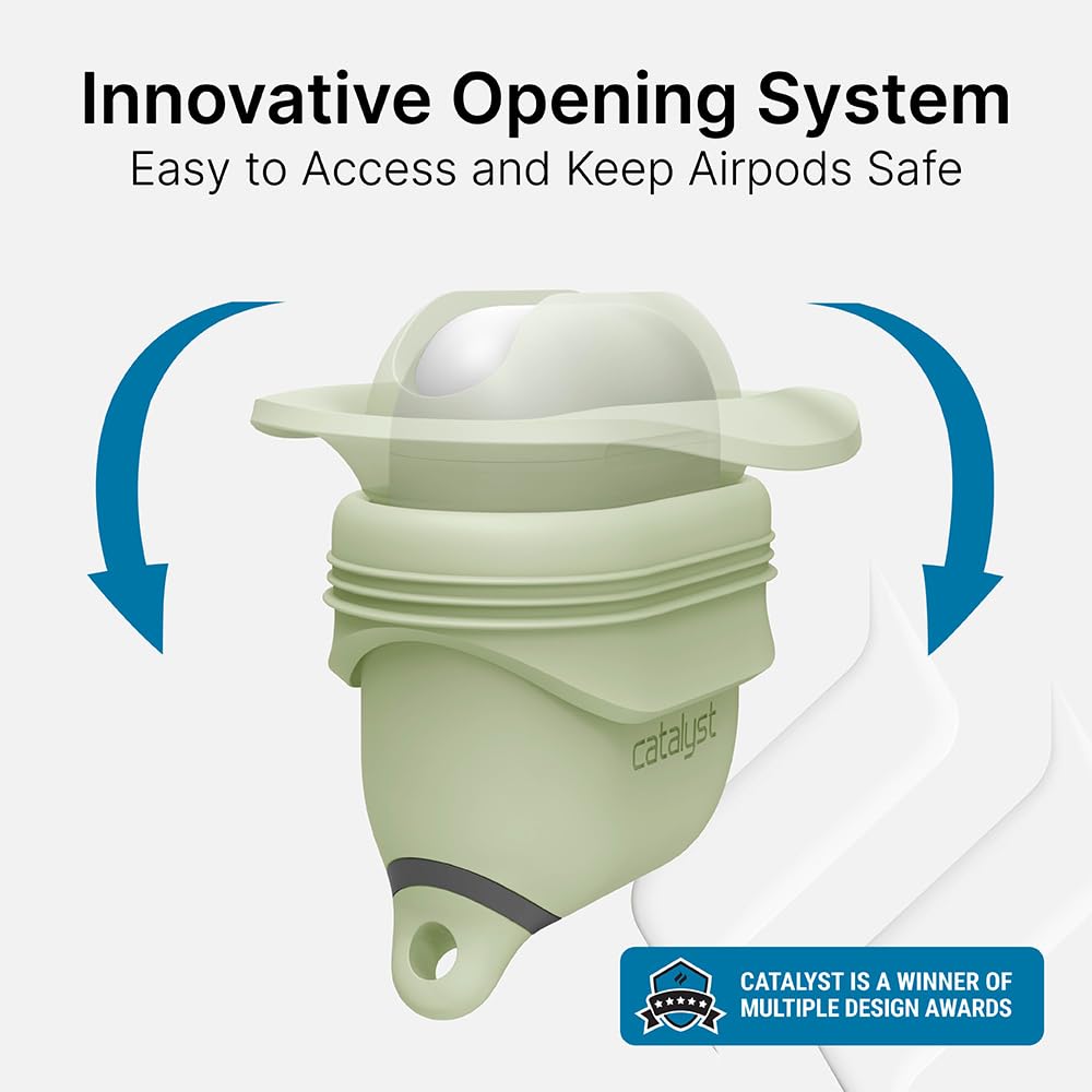 Catalyst - Cover Impermeabile e Antiurto per AirPods 1 e 2 con moschettone di alta qualità, ricarica wireless compatibile, custodia protettiva, alta protezione contro le cadute - Fosforescente