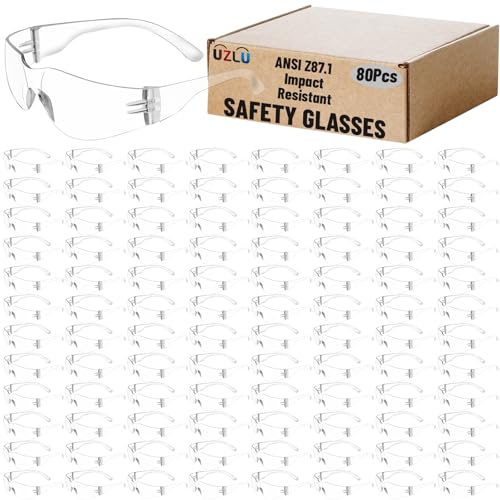 UZLU 80 PCS Safety Glasses Bulk Unisex, Clear Safety Goggles with ANSI Z87.1,...