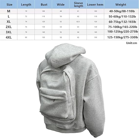Backpack Hoodie for Women Men, Creative Hoodie with Backpack, Cardigan Lightweight Pocket Travel Hoodies4