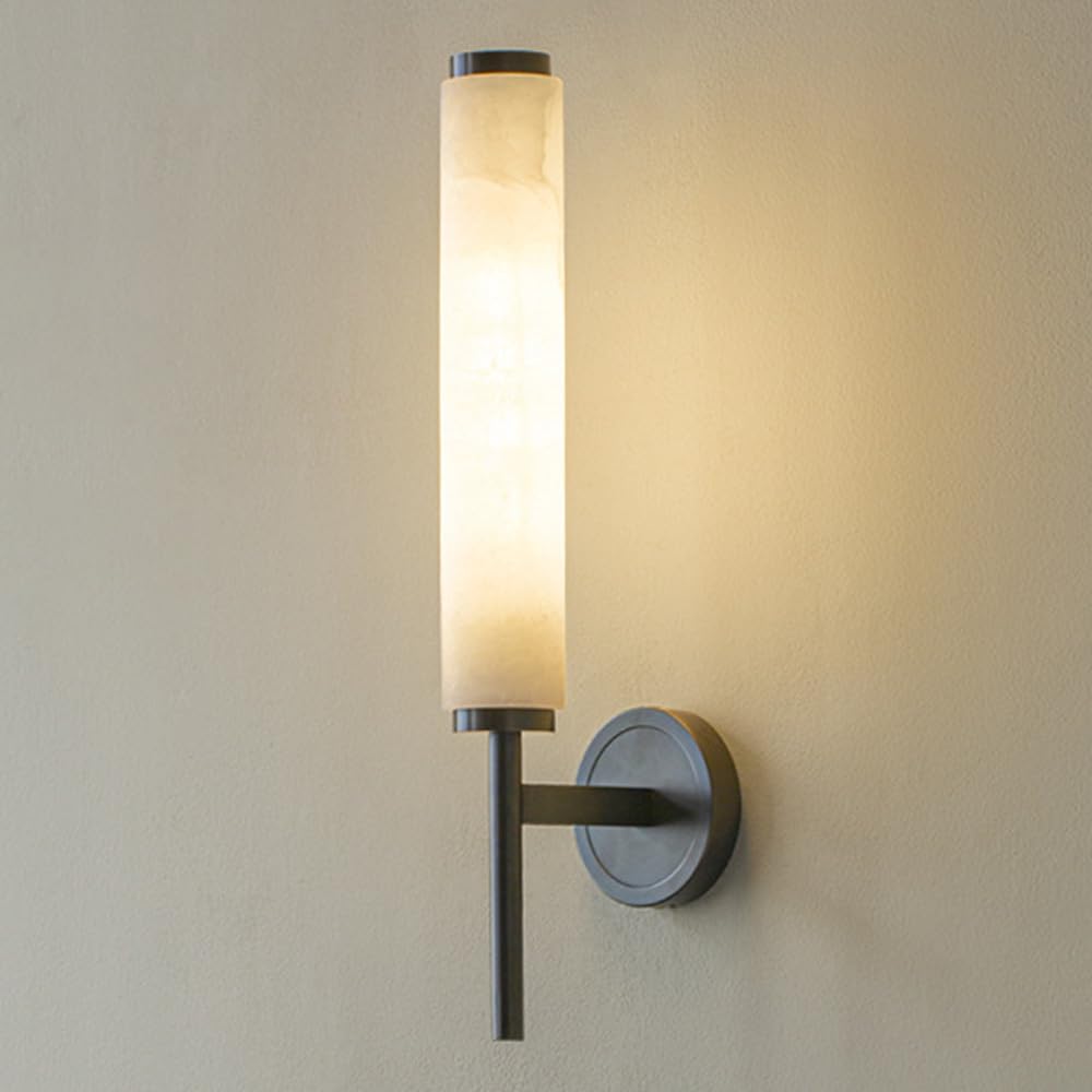 TRIVIDHA Brass Alabaster Sconce Lighting Modern Marble Wall Light 18.9in Bathroom Vanity Wall Light E14 Alabaster Wall Lamp For Bedroom Living Room Hallway Kitchen Stairs