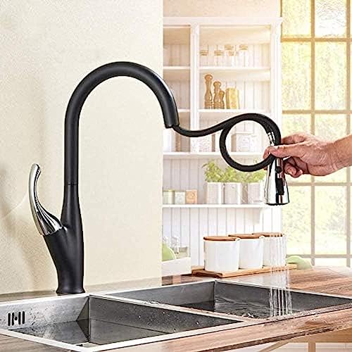 Robinet de douche de cuisine extensible noir chrome à poignée unique