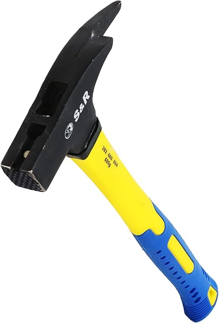 S&R Claw Hammer/Carpenter's Hammer 600 g with fibreglass Handle, Magnetic Nail Holder, Non-Slip Handle