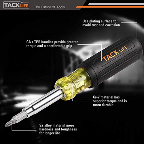 TACKLIFE Screwdriver and Nut Driver,16-in-1 Interchangeable Screwdriver Set, CA+TPR Handle S2 Alloy Steel-HSS3A