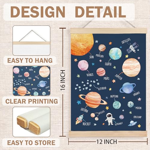 Image of PQKIY Space Nursery Wall Art Poster Hanger Frame 12x16 in, Watercolor Outer Space Solar System Planet Wall Decor Canvas Prints for Nursery Boys Kids Room Bedroom Playroom Classroom